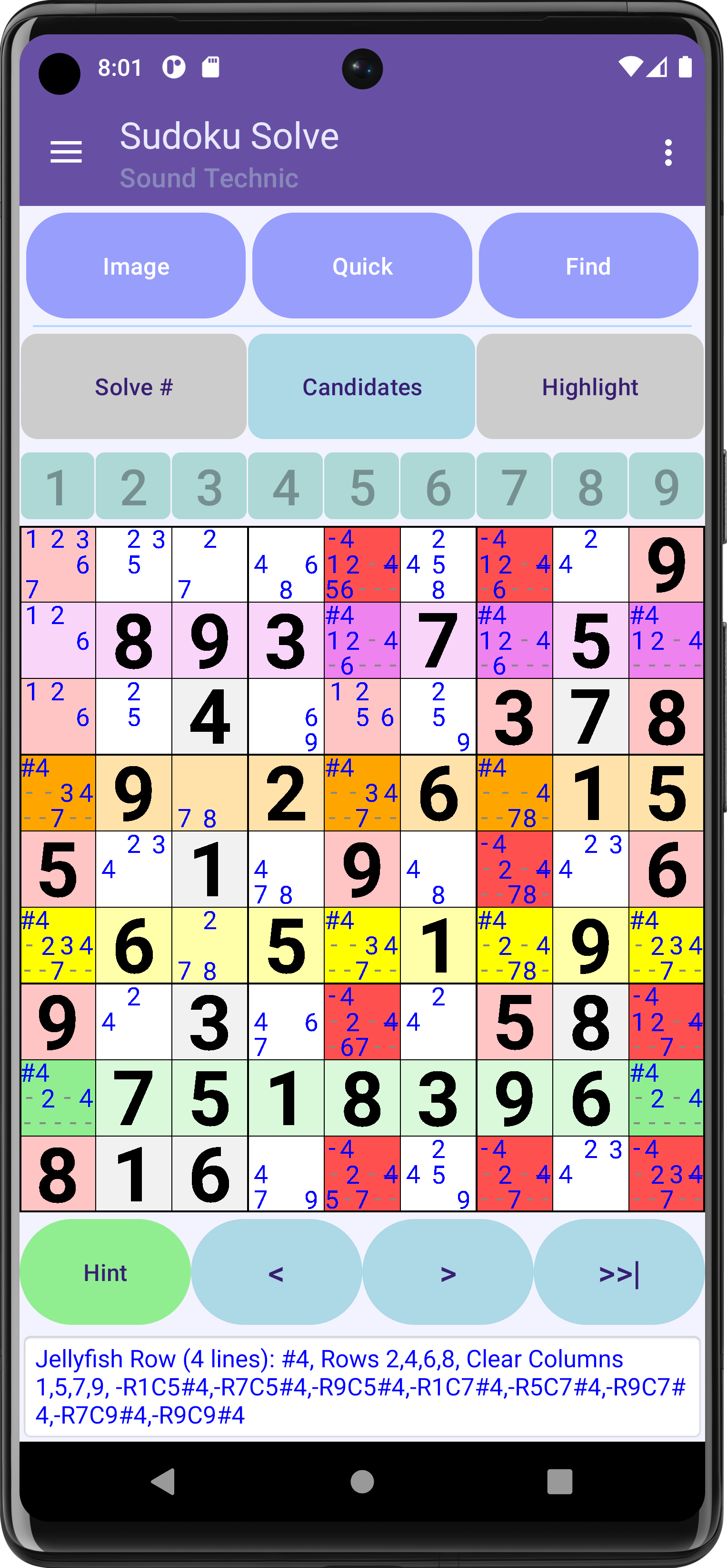 Algorithm: JellyFish -Rows, Clear Columns (4 lines)