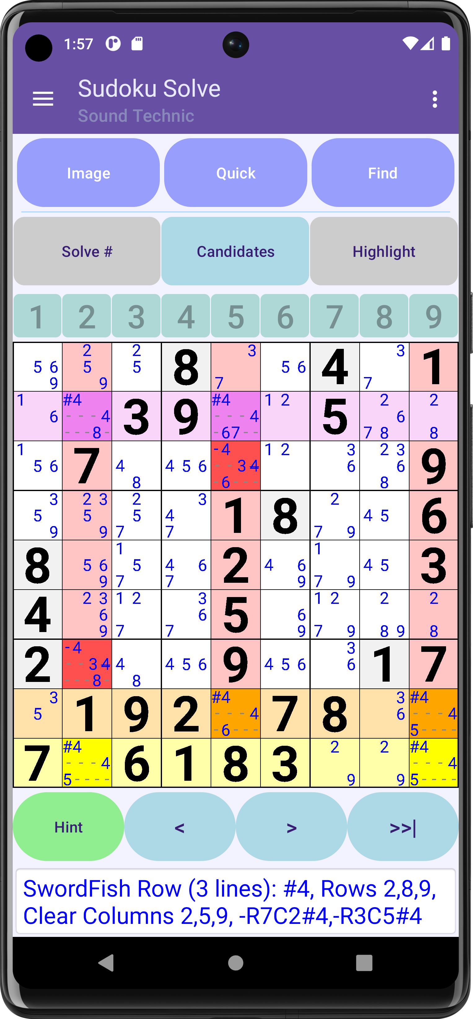 Algorithm: SwordFish -Rows, Clear Columns (3 lines)