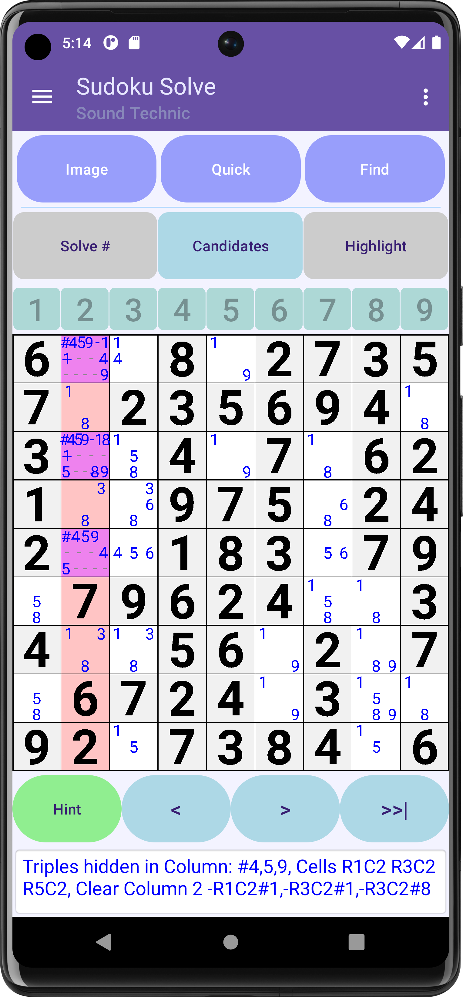 Algorithm: Triples Hidden In Column