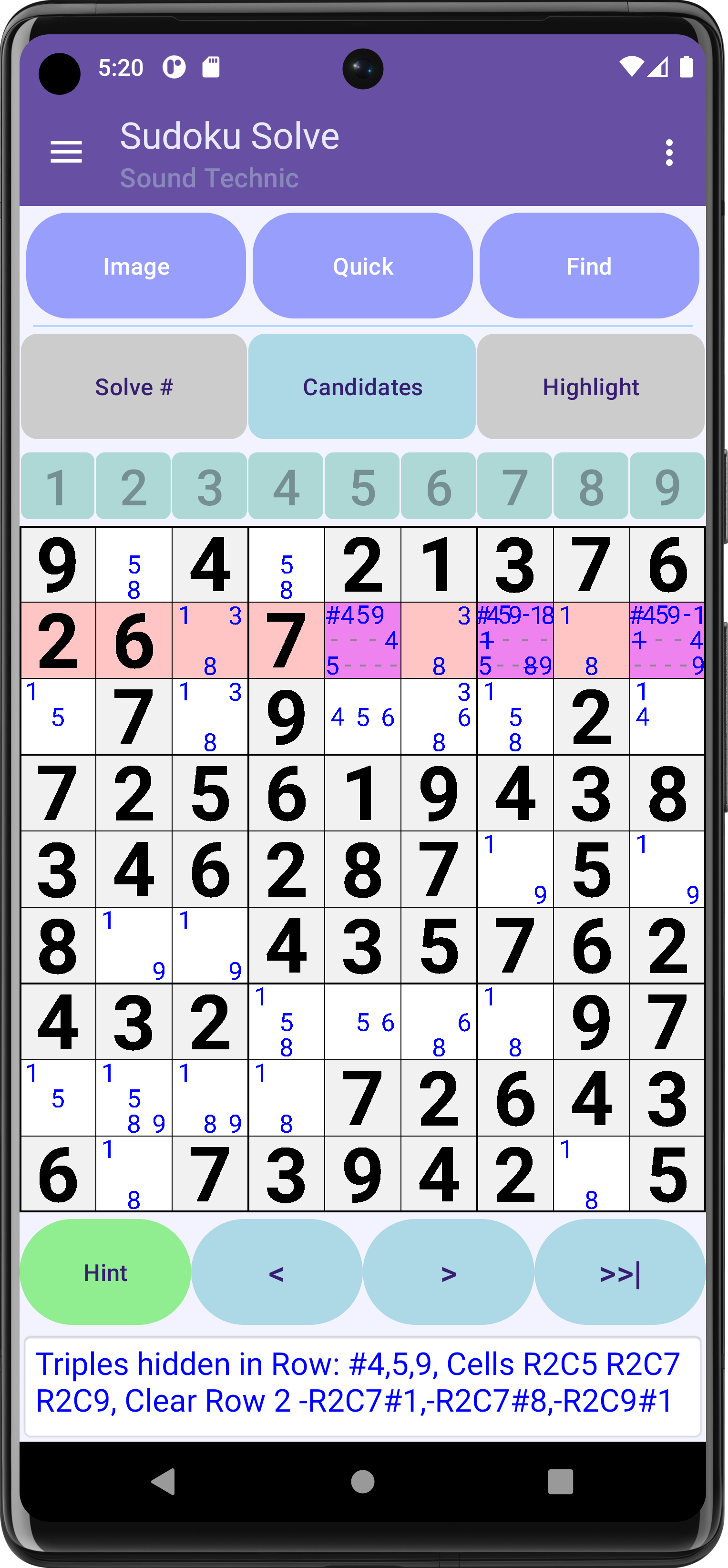 Algorithm: Triples Hidden In Row